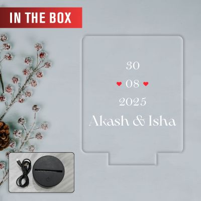 Personalized Couple Night Lamp Custom with Name & Date Bedside Table Lamp Couple Gift Anniversary, Wedding, Marriage, Valentine Day Multicolored Light (Name & Date)